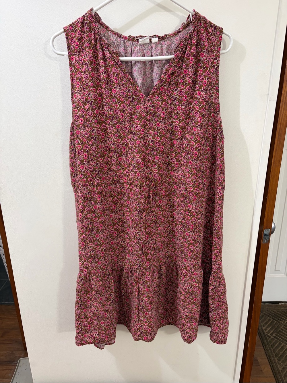GAP Pink Floral V-Neck Tiered Sleeveless Dress